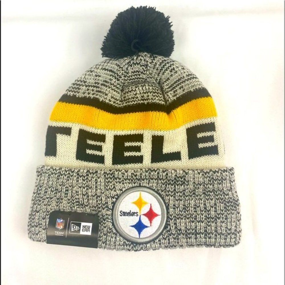 Pittsburgh Steelers New Era NFL Sideline Sport Pom Cuffed Knit Hat // NEW